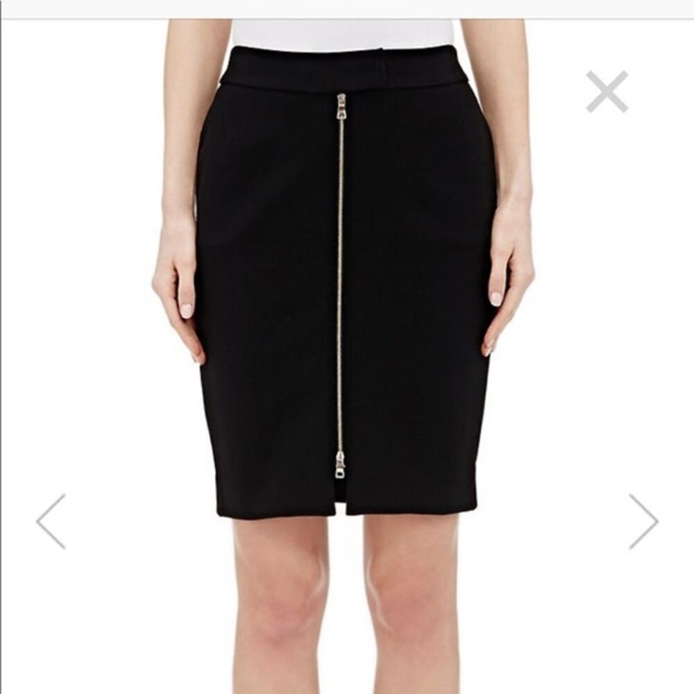 L'AGENCE Black Stretch Jersey Knit Fitted Midi Pencil Skirt Gold Zipper Size 2
